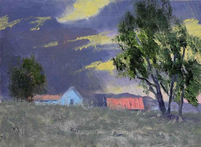 Study of Ranch House and Approaching Storm by Michael Ome Untiedt
